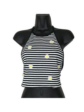 ALMOST Famous Black & White Stripped With Daisies Halter Top  Size S